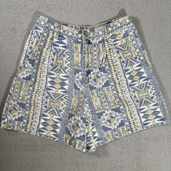 Vintage‎ Venice Blues Shorts Women’s Size 14 Aztec Pattern Blue Yellow White 90s - Picture 1 of 8